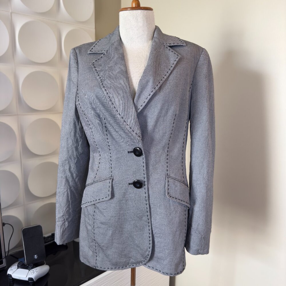 - Classiques Entier Structured Long Blazer Power Dressing Micro Stripes US10
